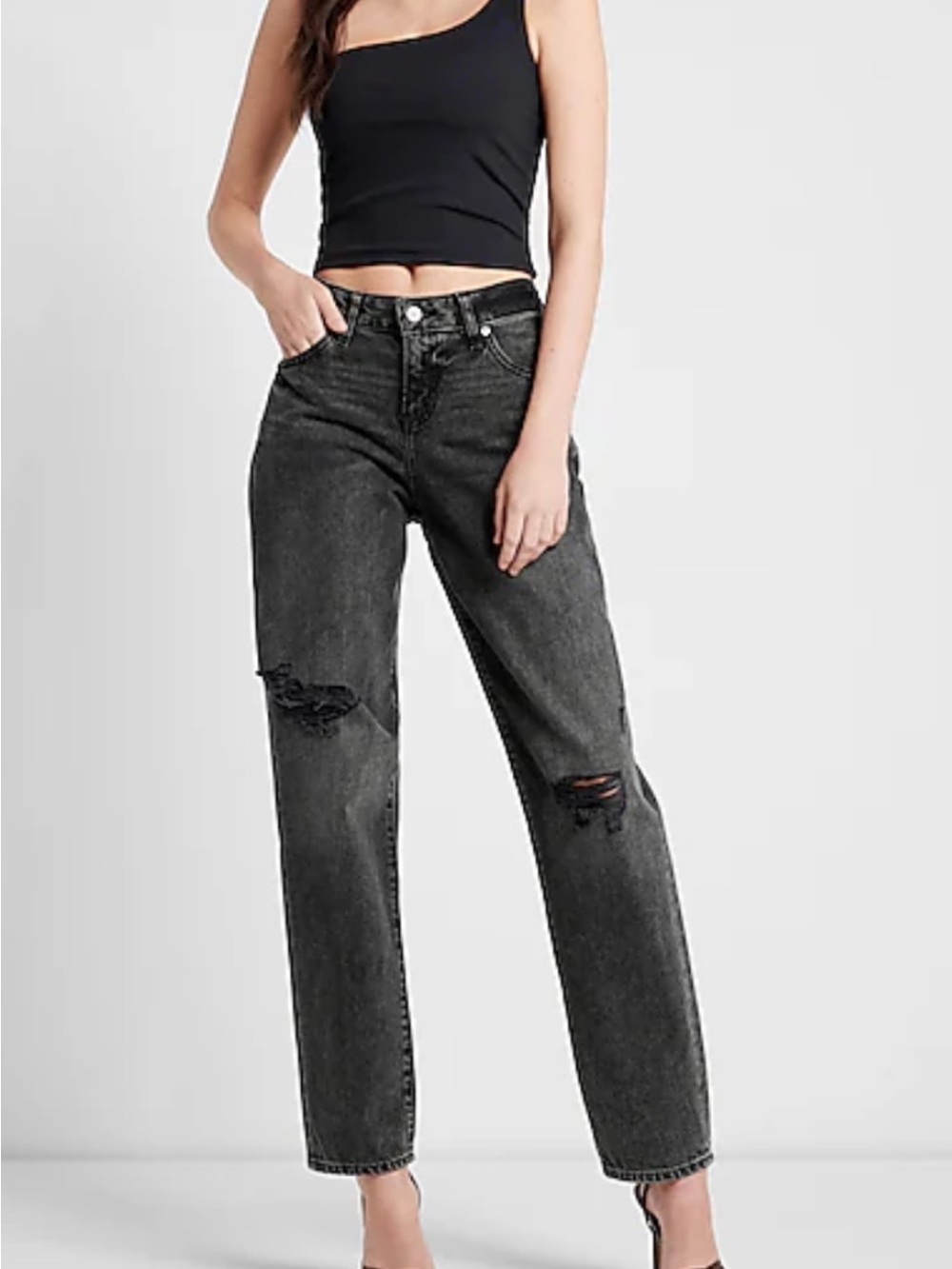 Express Women’s Black Washed Low Rise Boyfriend Jeans